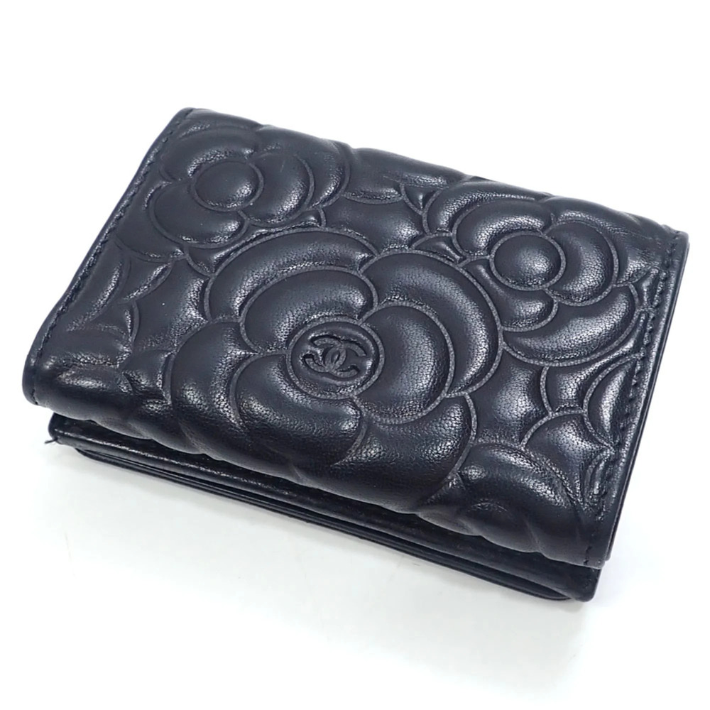 CHANEL Authentic Black Lambskin Leather Logo Wallet - Picture 2 of 9